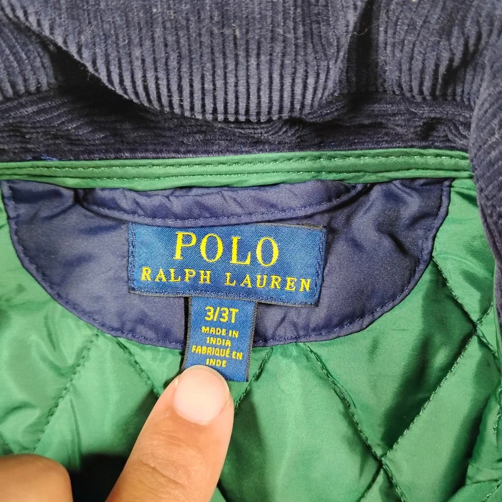 Polo Ralph Lauren Kids Quilted Barn Jacket Toddler 3T Navy Blue Corduroy Trim